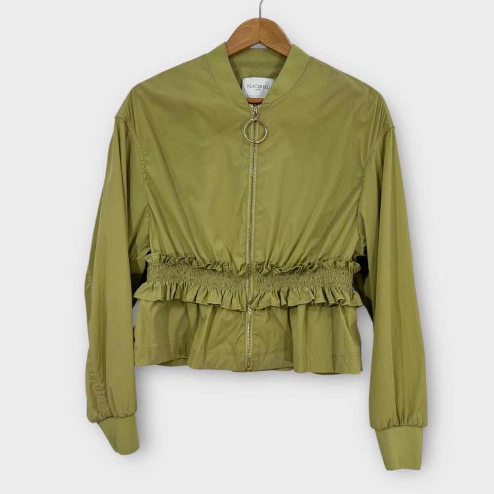 Peacebird Women Size Small Green Show Front Zip Remind Mesh Back Nylon Jacket